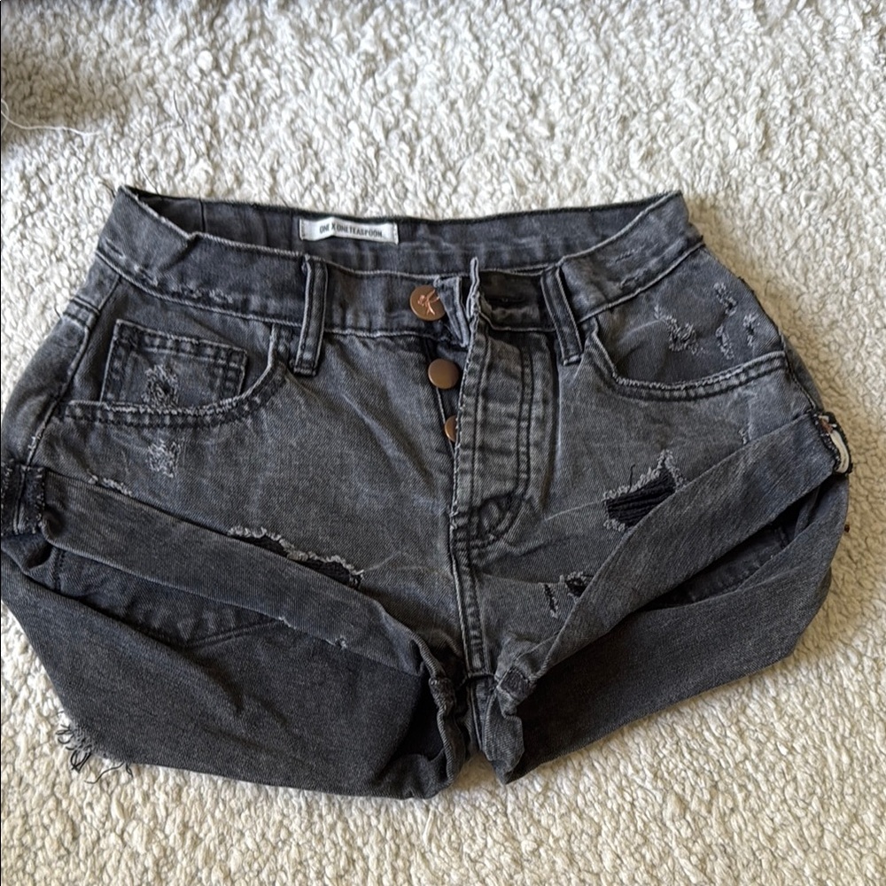 One Teaspoon Gray Distressed Jean Shorts